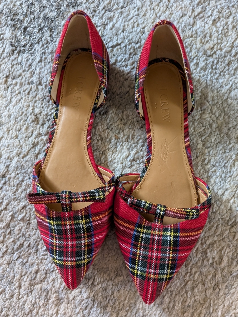 J. Crew Factory Red Plaid Pointed D'Orsay Flats